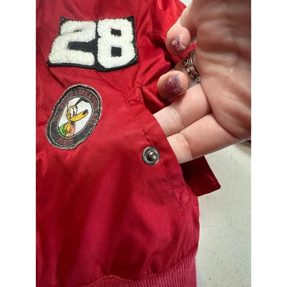 Disney Baby 18 Months Unisex Mickey Pluto Red Bomber Jacket With Patches NWOT